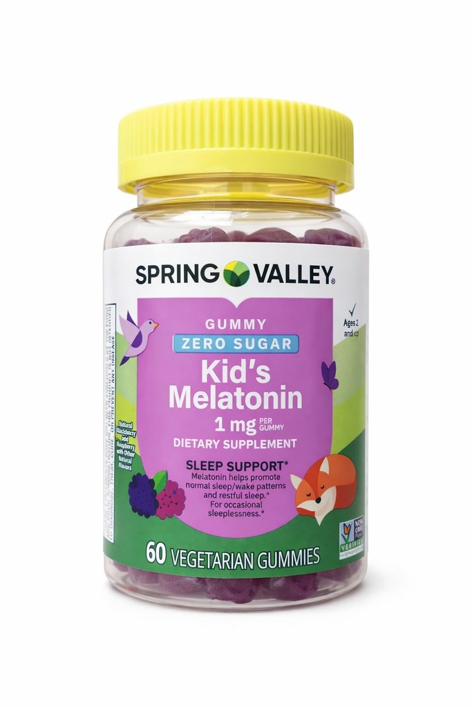 Gommies de mélatonine végétarienne de Spring Valley pour enfants, soutien pour le sommeil, 60 Ct + votre guide de vitamine