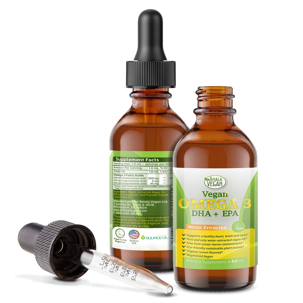 Potent & Organic Vegan Omega 3 Liquid Supplement: Beter dan Fish Oil! Op basis van planten gewonnen water Algenolie- DHA EPA vetzuren- Niet GGO- Ondersteunt Immune, Hart, Hersenen & Gezamenlijke Gezondheid-60 Doses