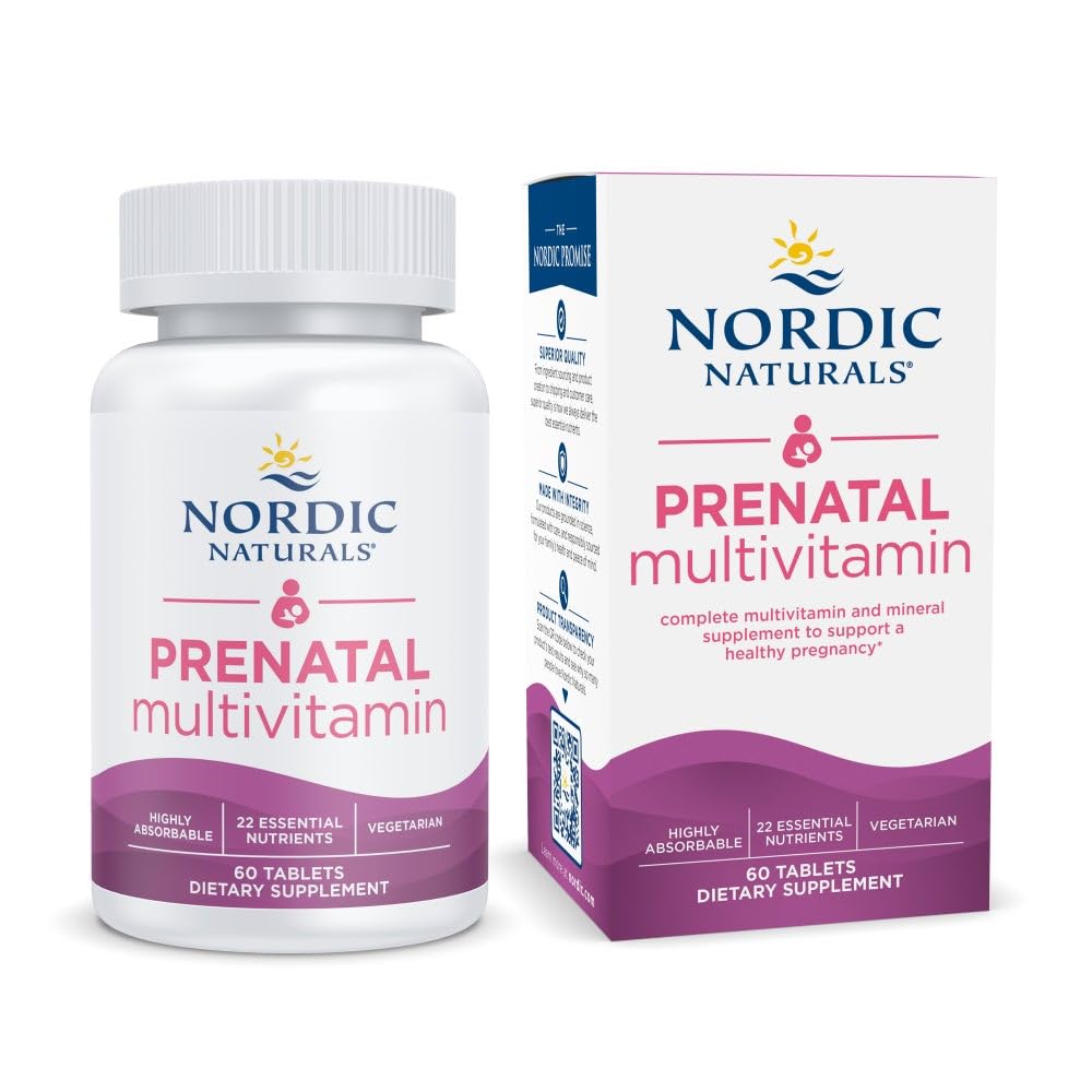 Nordic Naturals Prenatale Multivitamine voor vrouwen - Dagelijkse Vegetarische Prenatale Vitaminen - 22 Essentiële Nutriënten, Inclusief B6, Folaat, en IJzer - 60 Tablets - 30 Serven