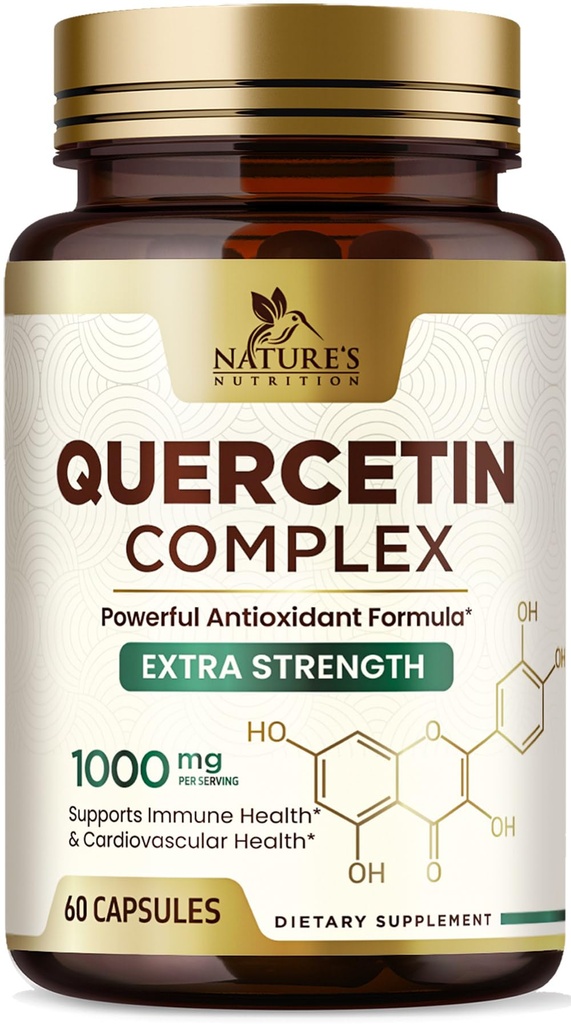 Quercetine Supplement 1000mg - Natuurlijke, plantaardige ondersteuning voor Immuun, Cellulair, Ademhalingsstelsel- en seizoensgebonden veranderingen - Extra sterkte quercetine Dihydraat van Sophora Japonica - 60 Veggie Capsules