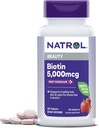 Natrol Beauty Biotin 5000mcg, Dieetsupplement voor gezond haar, huid, nagels en energie Metabolisme, 90 aardbeien-gearomatiseerde snel oplossen tabletten, 90 dagen levering