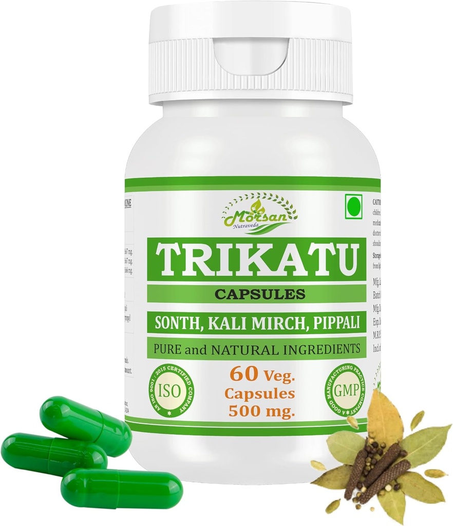 Natuurlijke en zuivere kruidentrikatu (Pippali, Kali Mirch, Sonth) Extract Capsules 