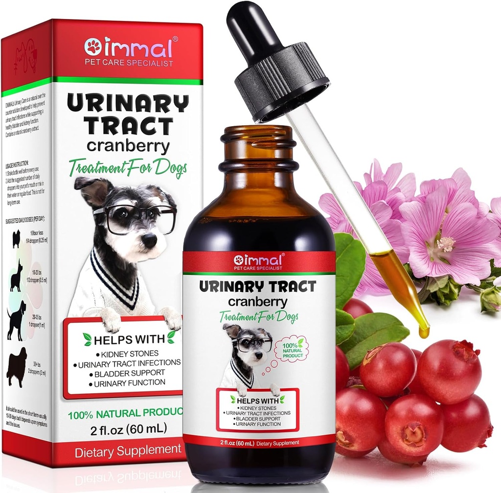 Hond UTI behandeling - Urinaire traktatie infectie behandelingen, Nier + Bladder Ondersteuning Supplement, Natuurlijke Cranberry Extract voor honden, Ondersteunt urine-en spijsverteringsgezondheid (2 Fl Oz)