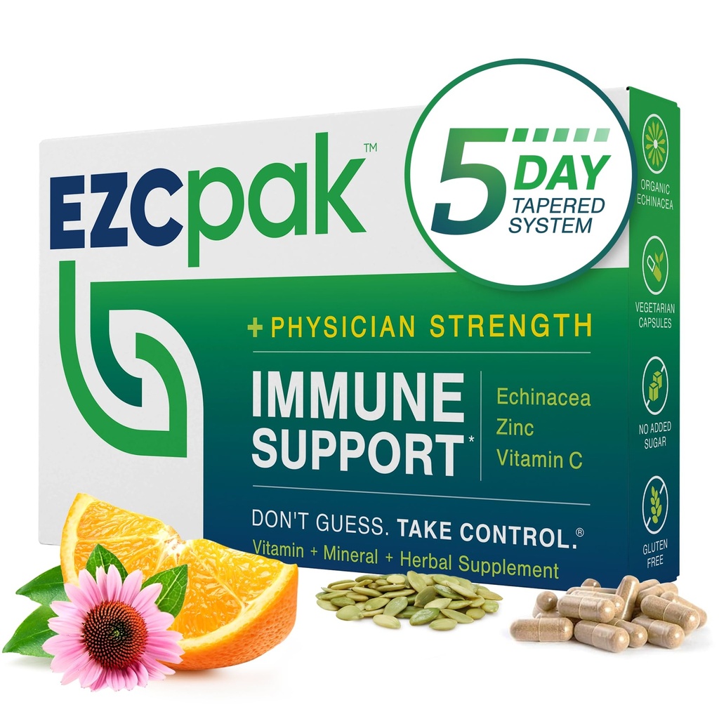 EZC Pak 5-Dag Tapered Immuun Ondersteuning Booster - Vitamine Immuun Ondersteuning Supplement, Echinacea, Zink Vitamine C, Vitaminen voor Immuun Systeem Ondersteuning, Immuun Boosters voor Volwassenen - Immuun Ondersteuning Vitaminen