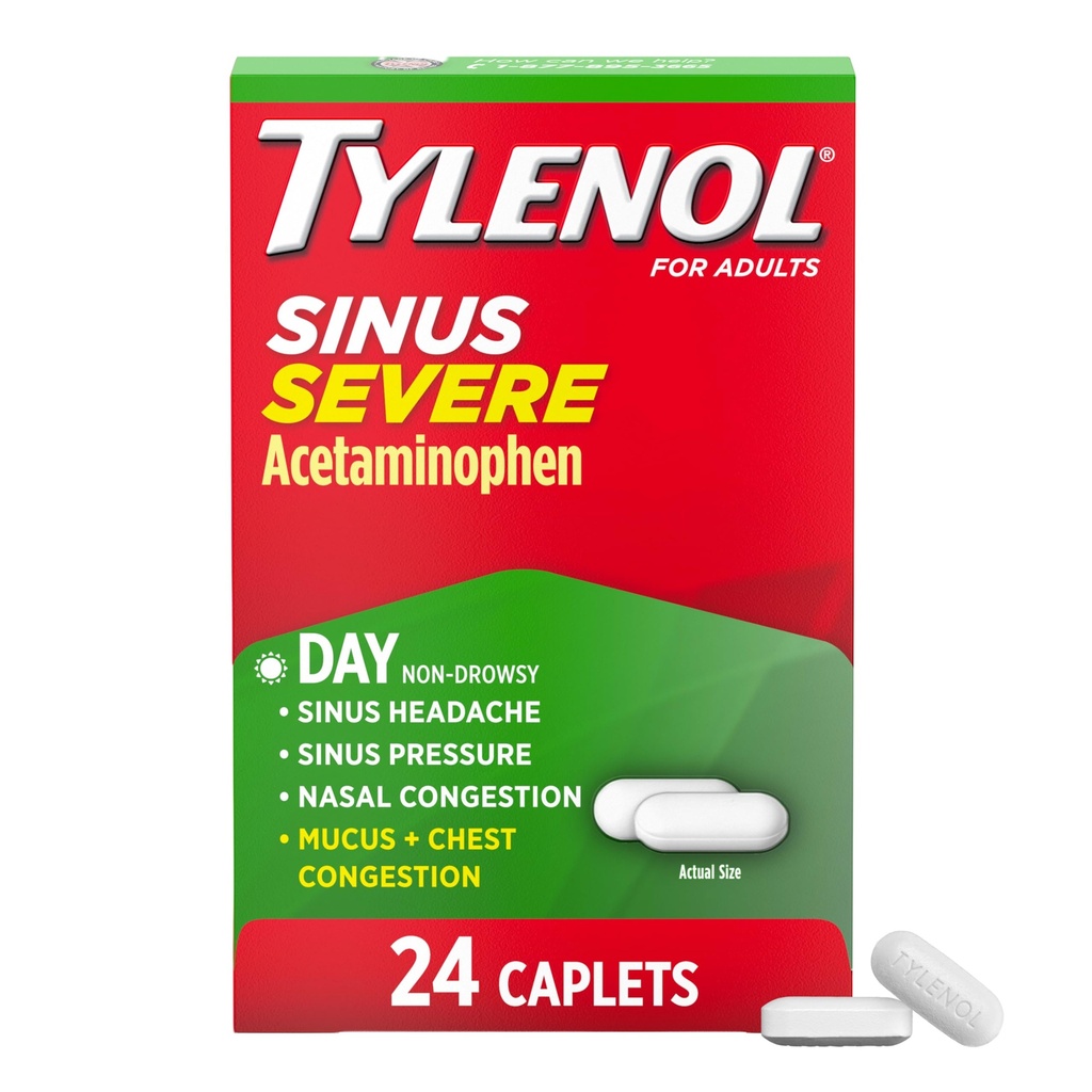 Tylenol Sinus Ernstige dagverkoudheid en griepveroorzakende medicijnen Capletten, niet-droge pijn, koortsreducer Expectorant & decongestant, acetaataminofen, guaifenesine & fenylefrine HCl, 24 ct