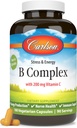 Carlson - Complexe B Vitamines équilibrées B avec vitamine C - Complexe de vitamine B pour les femmes et les hommes - 180 capsules végétariennes