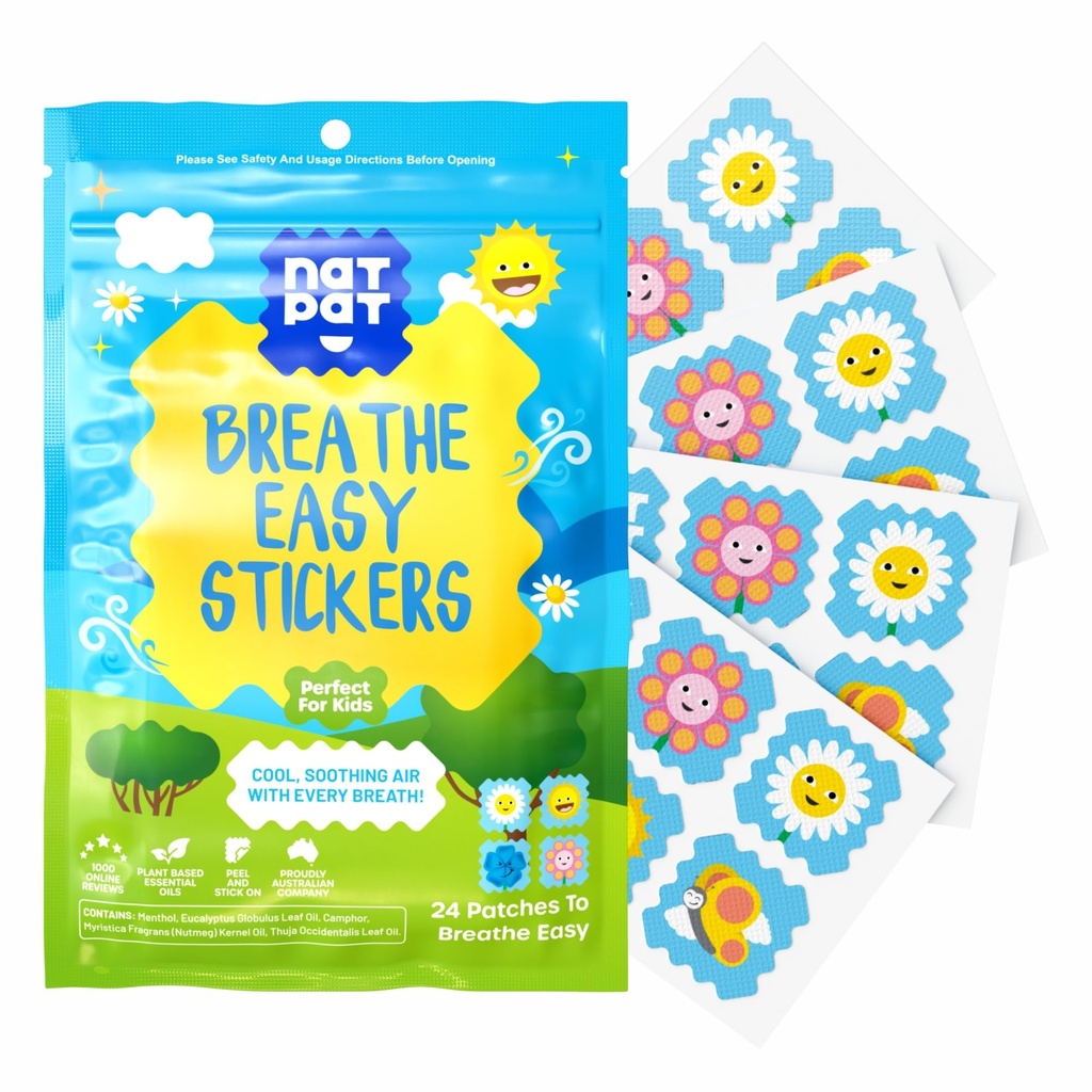 Stickers NATPAT Respirez Facilement - Stuffy Patch for Kids and Adults - All-Natural Cold and Allergy Relief for Congestion, Chemical and Drug Free - BuzzPatch Natural Patch (24 Pack)
