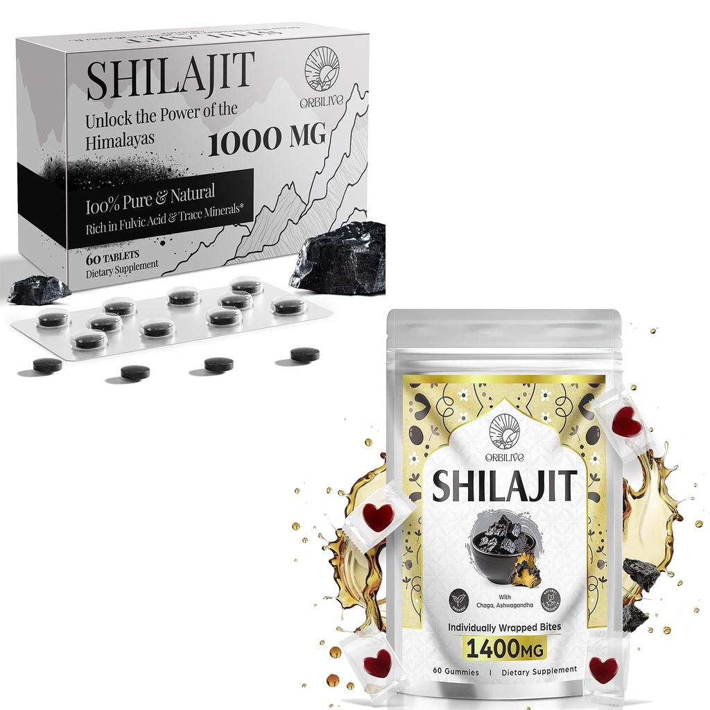 1400 MG Shilajit 60 Gummies avec 1000 MG Shilajit Comprimés 60 Compte