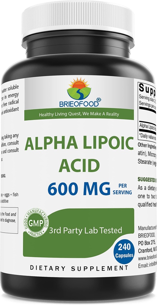 Brieofood Alpha Lipoïnezuur 600 mg per portie - 240 capsules - Non-GMO, Glutenvrij