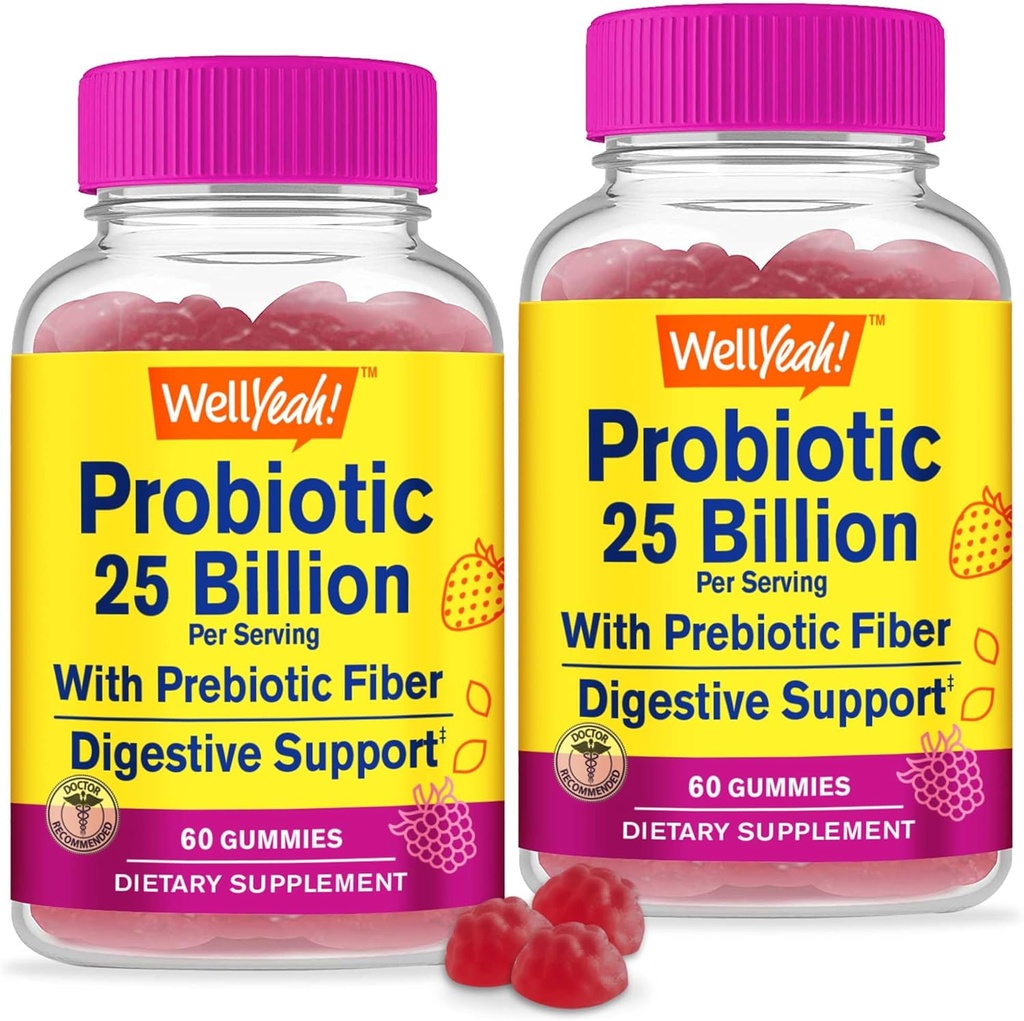 Eh bien oui (2 Pack 25 milliards de probiotiques + Prébiotiques pour les hommes et les femmes Gommies - Soutien digestif, Gut Health, Immune Support Gummy - Probiotiques pour la santé digestif avec 12 souches - 60 Gommies