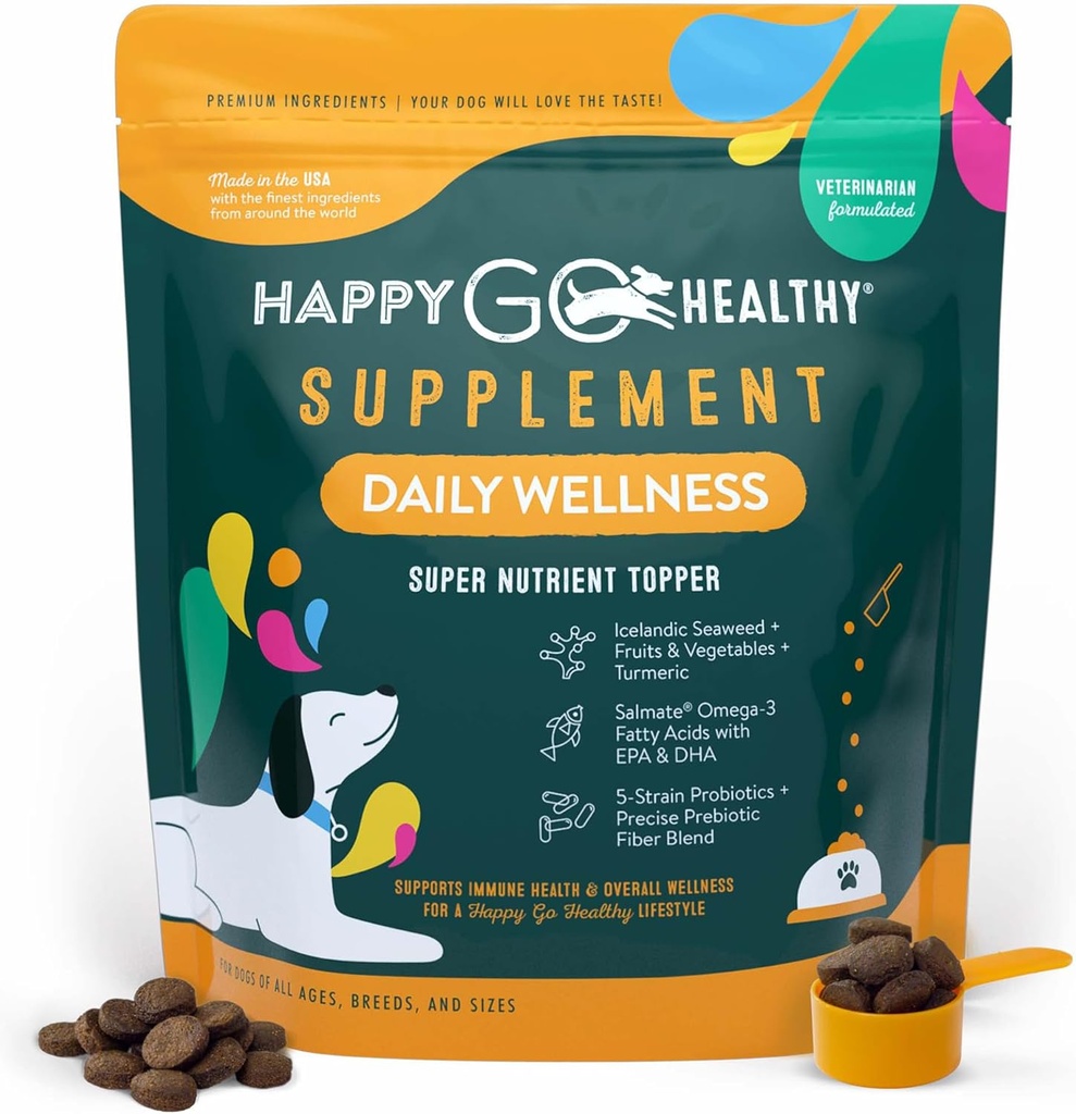 Dagelijkse Wellness Supplementen voor Honden Probiotische en Prebiotische Voordelen met Visolie en Zeewier om uw hondenstralen de hele dag lang te houden