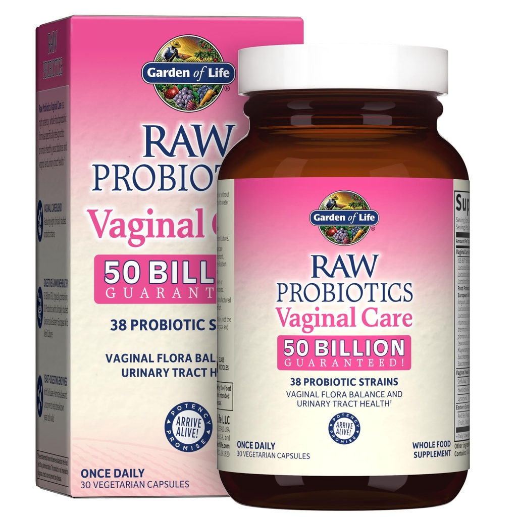Tuin van het leven Rauwe Probiotica Vaginale Care - 50 miljard CFU - 38 Probiotische Strains - Ondersteunt Vaginale en Urinaire Tract Gezondheid* - 30 Vegetarische Capsules