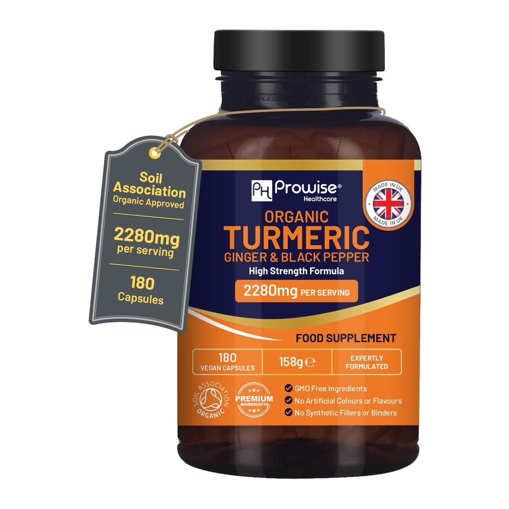 Kurkuma 2280mg (High Strength) met zwarte peper & gember - 180 Vegan Kurkuma Capsules met Active Ingredient Curcumin I UK Made by Prowise Healthcare