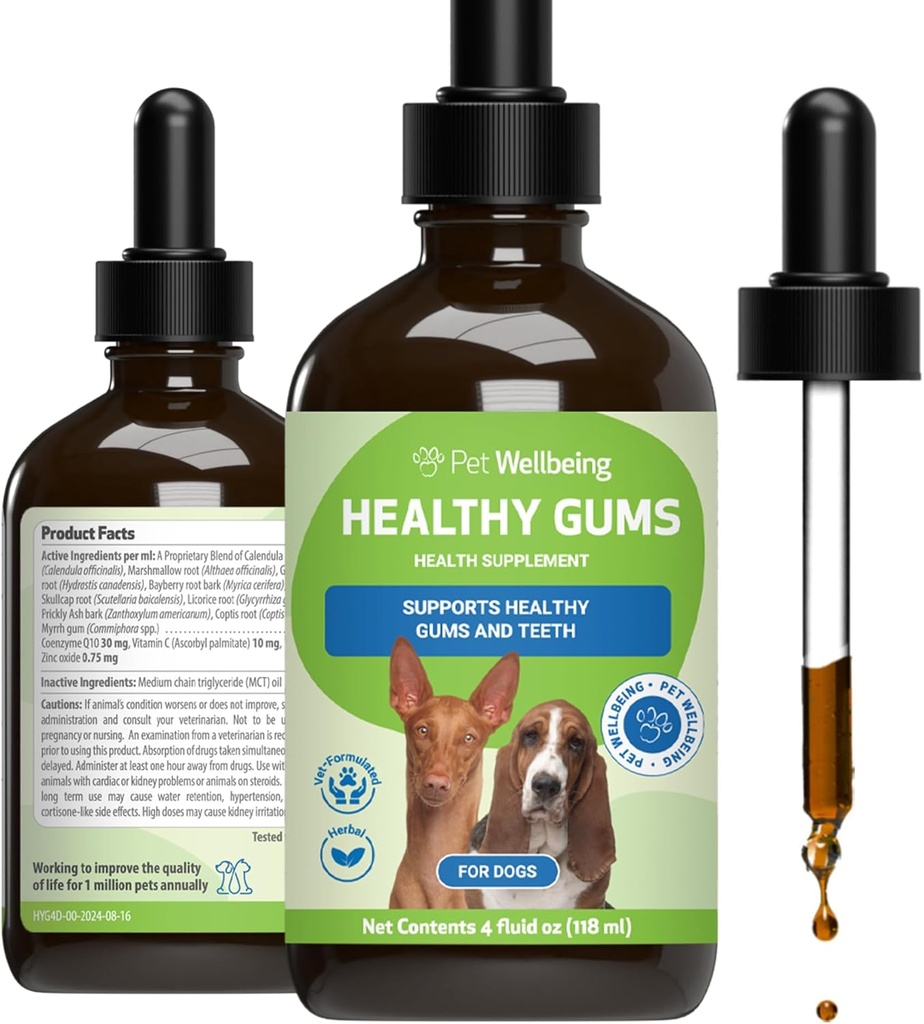 Pet Wellbeing Healthy Gums for Dogs - Gums & Dental Health, Oral Care, Healthy Breath, Coenzyme Q10, Zinkoxide, Calendula, Marshmallow Root - Veterinarian-Formulated Holistic Topical 4 oz (118 ml)