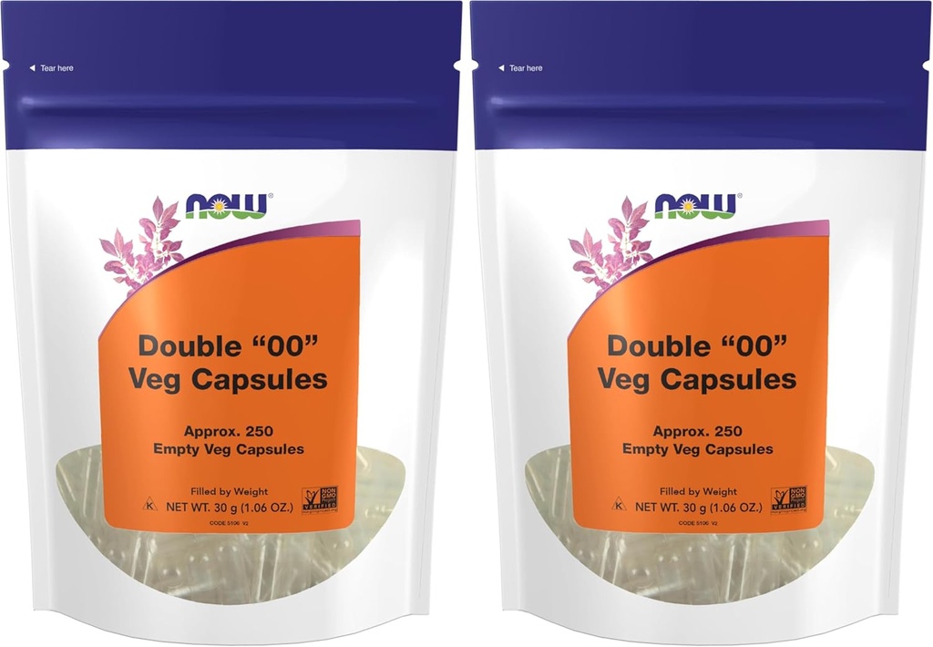 NOW Supplements, Empty Vegetarian Capsules, Double 00", Filled by Weight, Non-GMO Project Verified, 250 Veg Capsules (Pack of 2)