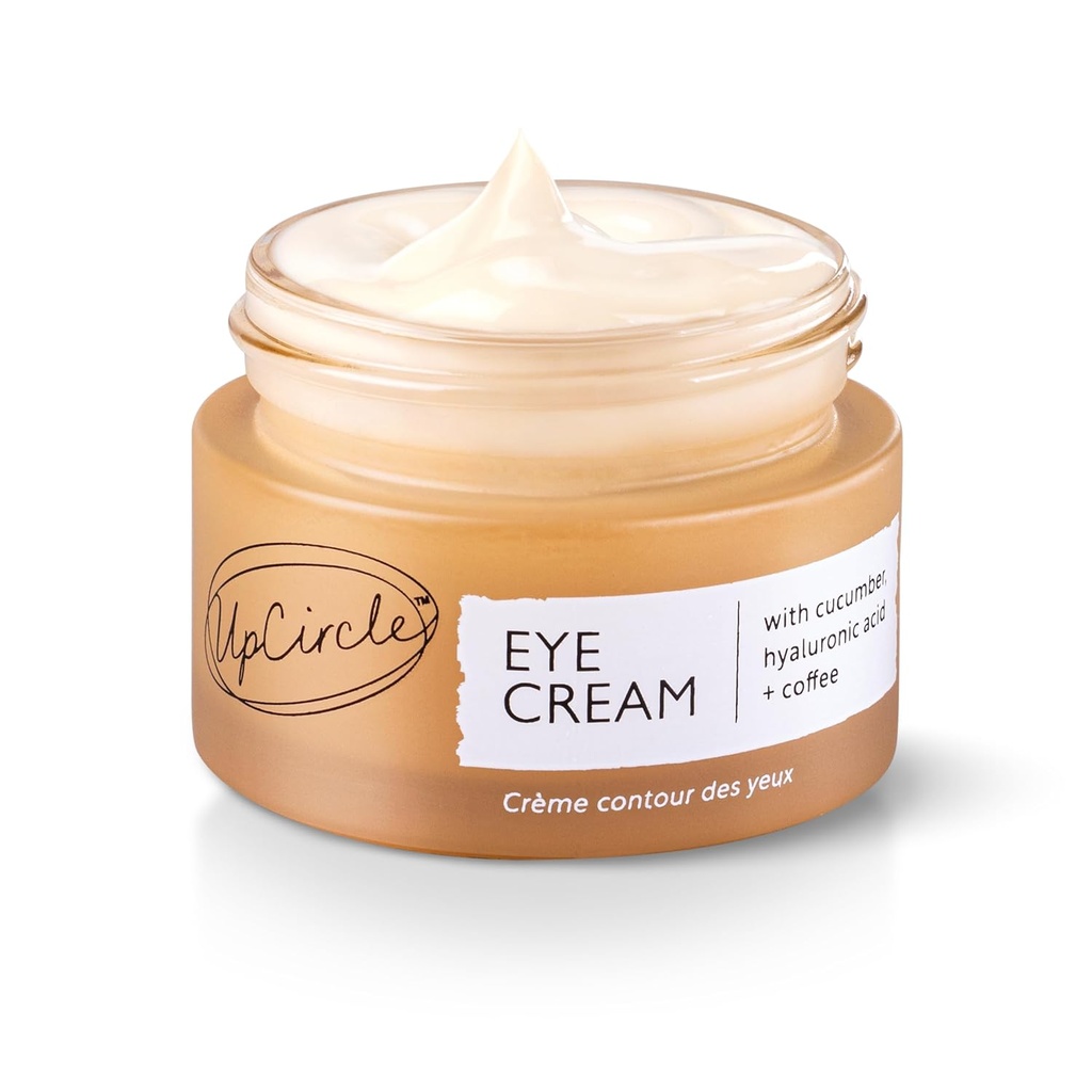 UPCIRCLE Eye Cream met koffie en hyaluronzuur 0,5 FL OZ - voor donkere kringen, gezwollenheid + rimpels - Glycerine, esdoorn bast + komkommerextract - natuurlijk, veganistisch + wreed-vrij