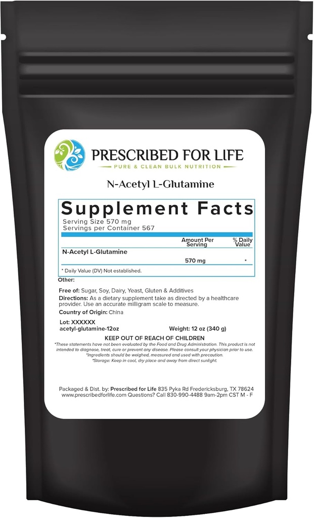 Voorgeschreven voor het leven N acetaat L Glutaminepoeder, Pure L Glutamine Aminozuren Supplement (12oz / 340g)