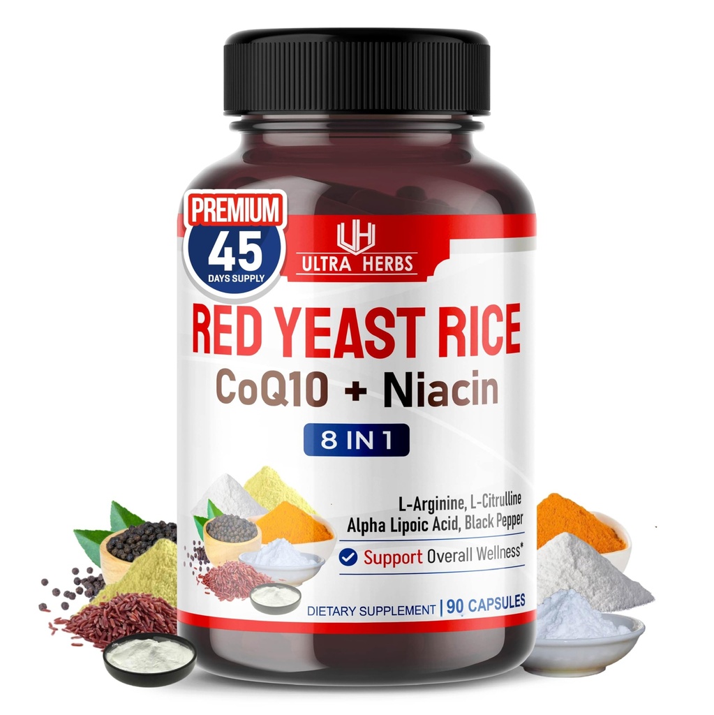 Ultra Red Gist Rice CoQ10 - Bevorderen van de algehele gezondheid met Niacin, L-Arginine, L-Citrulline (90 Tellen (pakket 1))