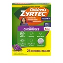 Zyrtec Children's Dye-Free Chewables for 24 Hour Allergie Relief, 10 mg Cetirizine Hydrochloroide Antihistamine Tablets, Kids Allergie Medicine Relives Sneezing & Itchy Throat, Grape, 24 st.