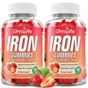 Iron Gummies for Women, Men & Kids, Sugar Free Iron Supplement with Calcium, Zink, Folate & Vitamin B12, C, B6 - for Blood Building & Energy Support, Anemia, Strawberry, 120 Count