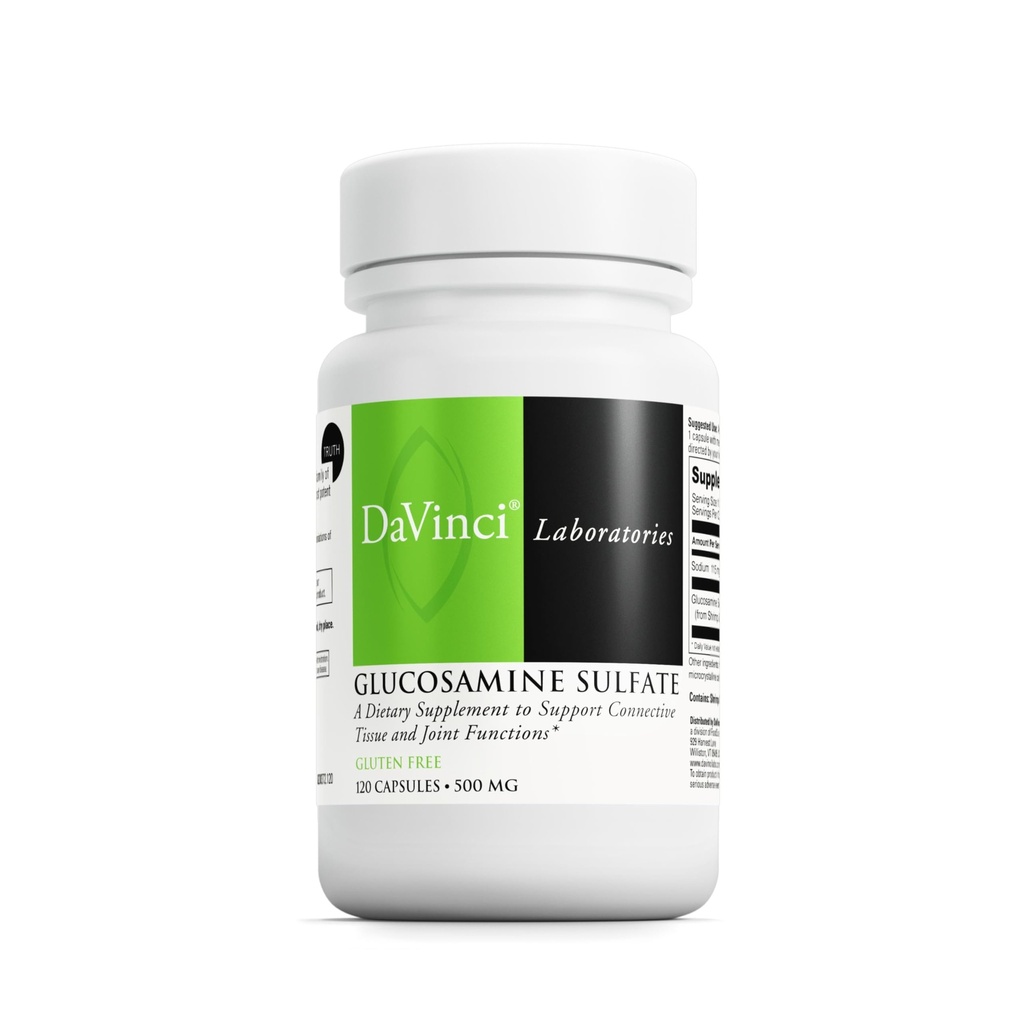 DAVINCI Labs Glucosaminesulfaat - Een Dieetsupplement ter ondersteuning van verbonden weefsel en gewrichtsfuncties - Glutenvrij - 500 mg - 120 capsules