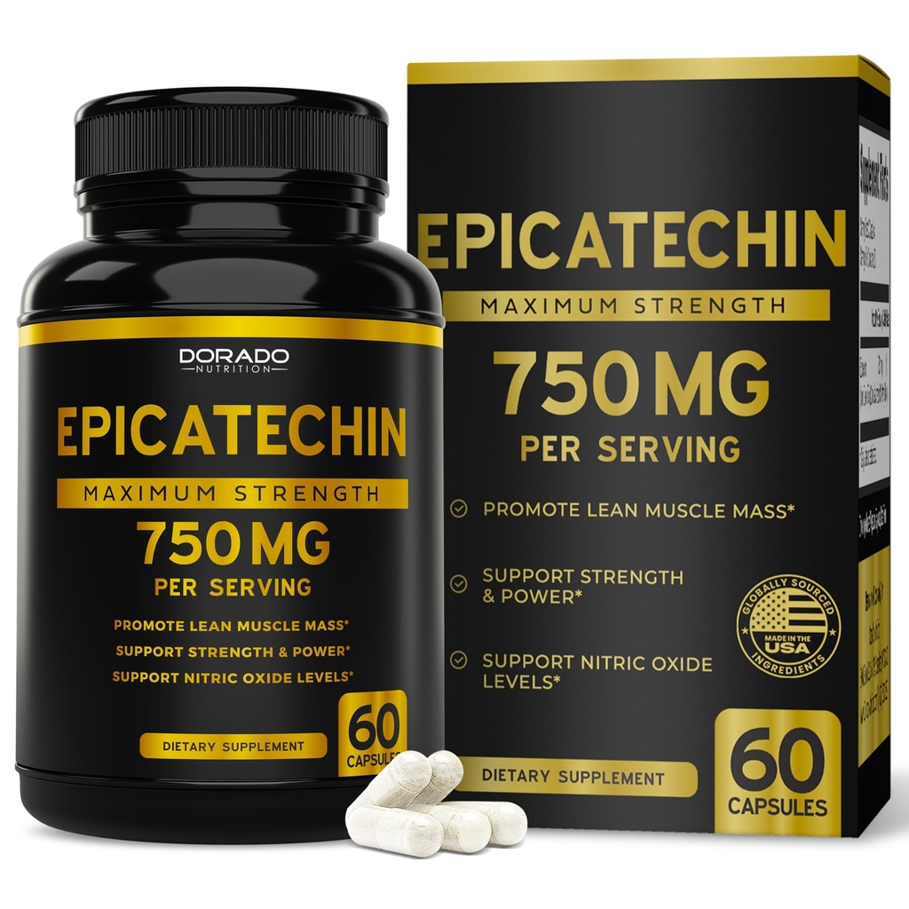 Epicatechin Extract 750 mg per portie - (60 capsules) - Ondersteunt Lean Muscle, Nitric Oxide, Myostatin Remmer, Uithoudingsvermogen, Endurance, Pump & Gains - Non-GMO & Vegan Supplement - (60 telling)