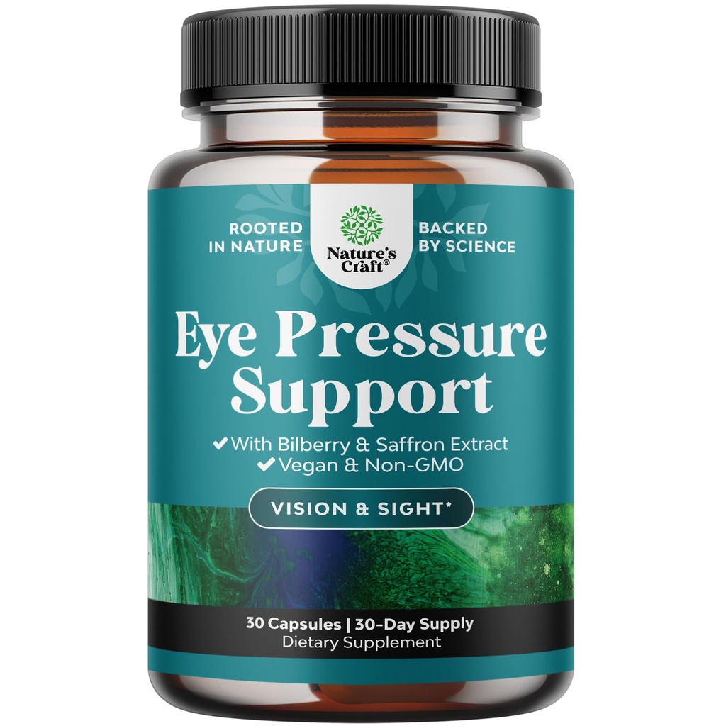 Natures Craft Eye Pressure Support met Bilberry Extract - Vegan Eye Health Supplement voor volwassenen voor oculaire drukverlichting met Saffron Ginkgo Niacin en meer vitamines Vision Support - 30 Tellen