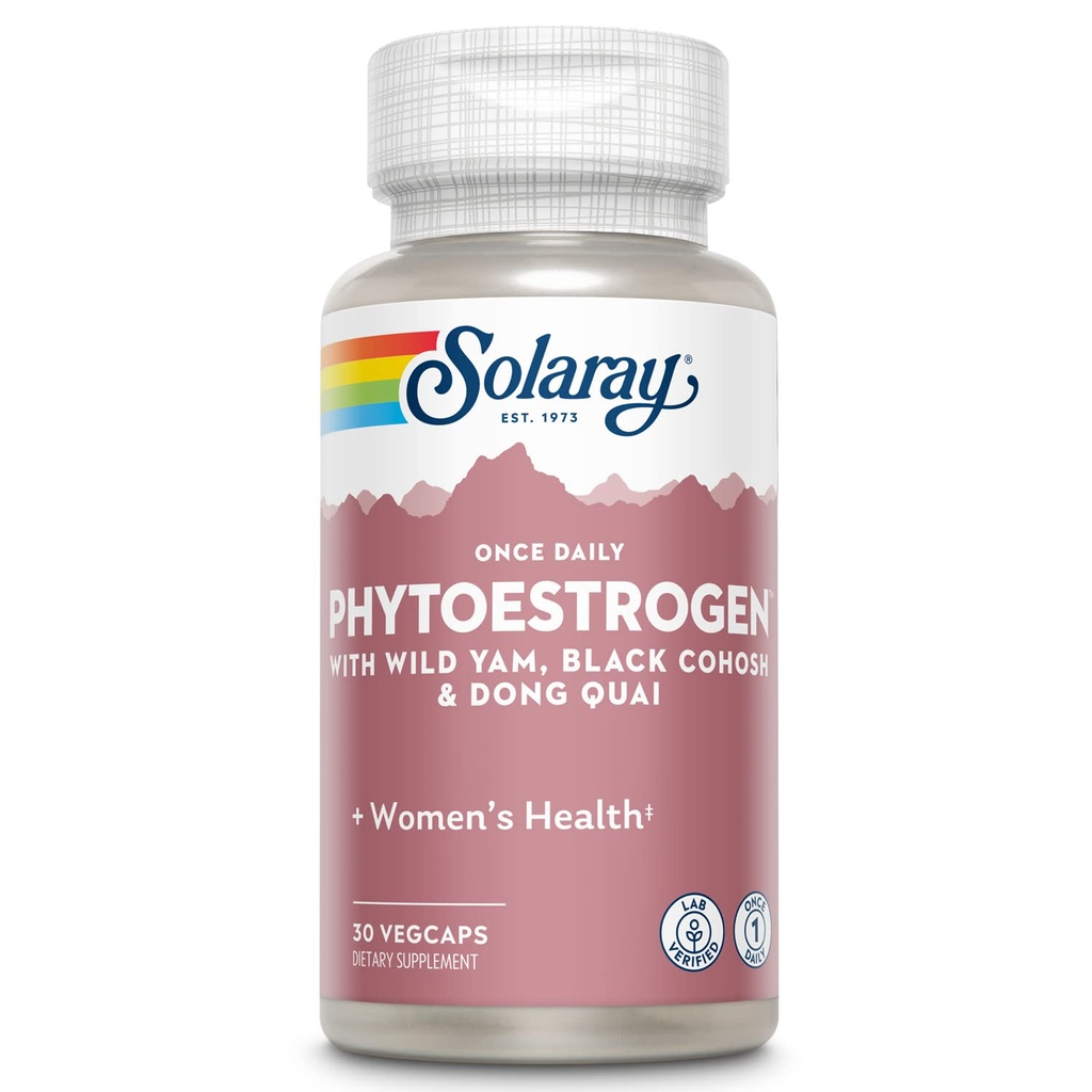 SOLARAY Une fois par jour Phytoestrogen - Supplément Phytoestrogen pour les femmes avec Cohosh Noir, Dong Quai, Yam Sauvage, Isoflavones Soy - Soutien à la santé des femmes - Garantie de 60 jours, 30 portions, 30 VegCaps