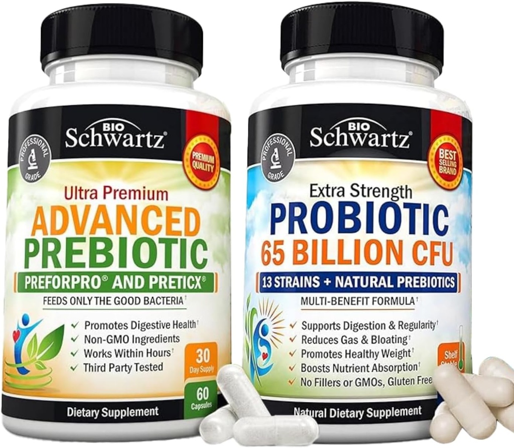 65 miljard CFU Daily Probiotic Supplement (1 maand supply) Plus Advanced Prebiotic Gut Health Supplement (1 maand supply)