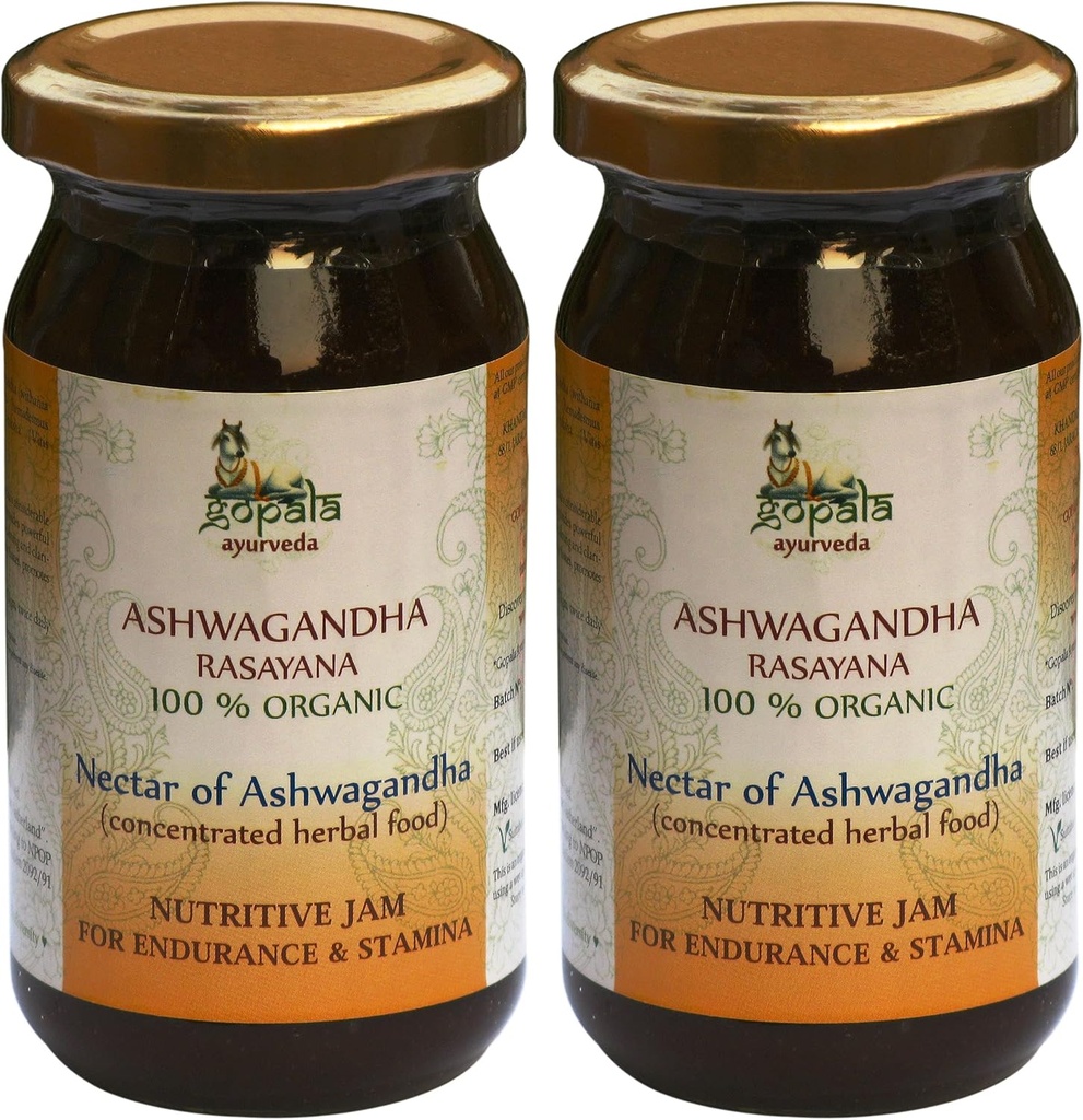 Gopala Ayurveda Ashwagandha Rasayana 250g - Ayurvedische kruidenjam gemaakt met 100% USDA gecertificeerde biologische kruiden (pakket van 2)