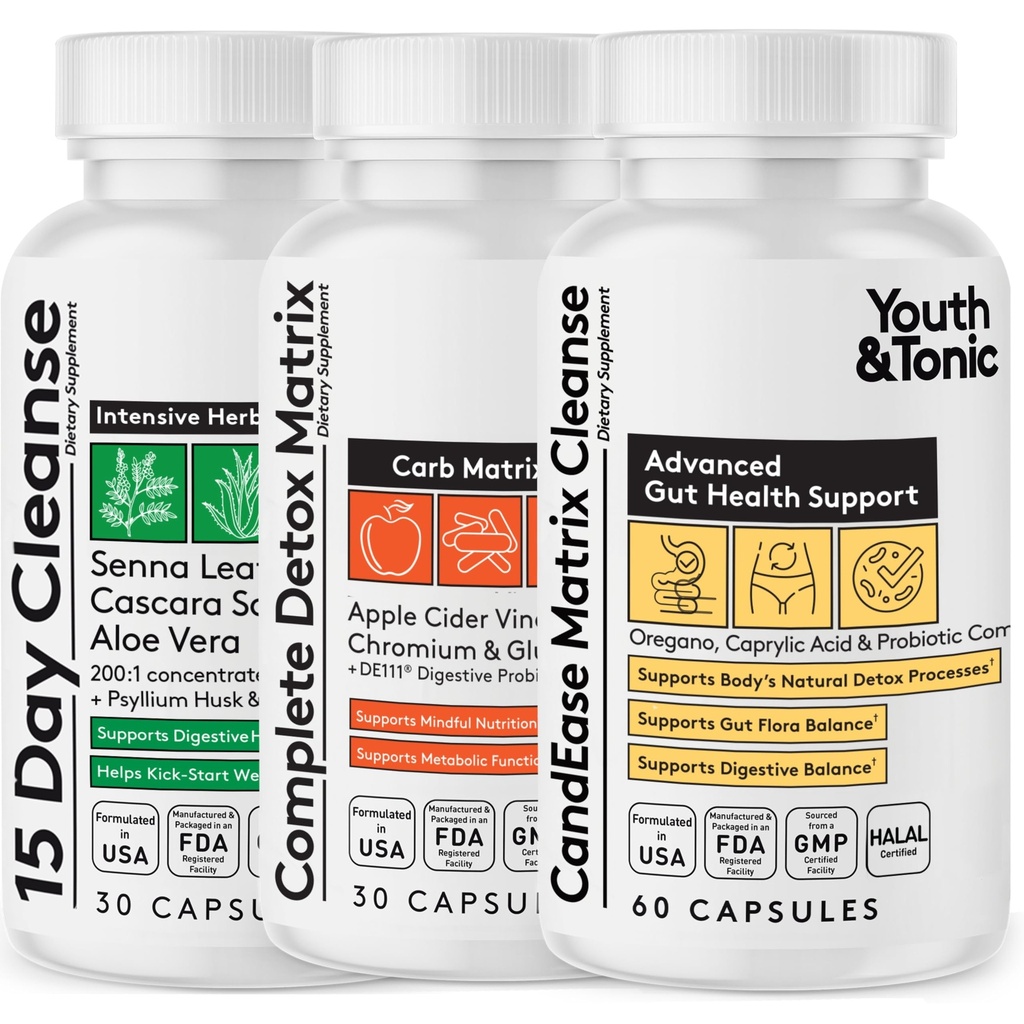 CandEase Matrix Pillen & Colon Cleanser & Complete Detox Matrix Fast Kit Bundle 3pk 