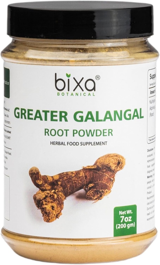 bixa BOTANICAL Greater Galangal Root Powder | Alpinia Galanga (Kulinjan) | Perfect for Soups & Cooking | Ayurvedic Herbal Supplement, Kosher, Steam Treated, Non-GMO, Vegan, 100% Pure | 200g / 7oz