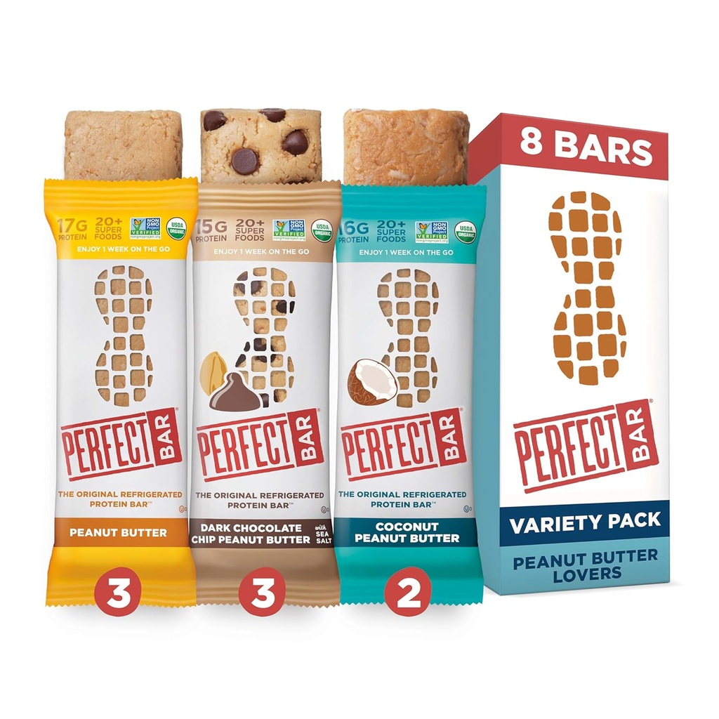 Perfect Bar Original Gekoeld Proteïne Bar, Pindakaas Lover's Variety Bundle, 2.2 - 2.5 Ounce Bar, 8 Tellen