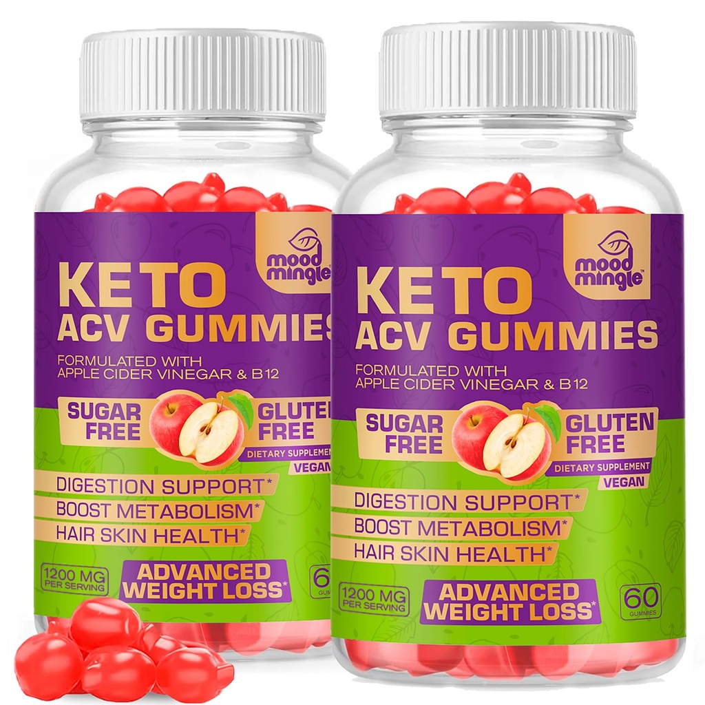 Keto ACV Gummies Gluten & Sugar-Free Apple Cider Vinegar Gummies for Advanced Weight Loss - Rapid Fat Burner Diet Supplement for Women Mannen - 60 Gummies (1000MG) (2-pack)