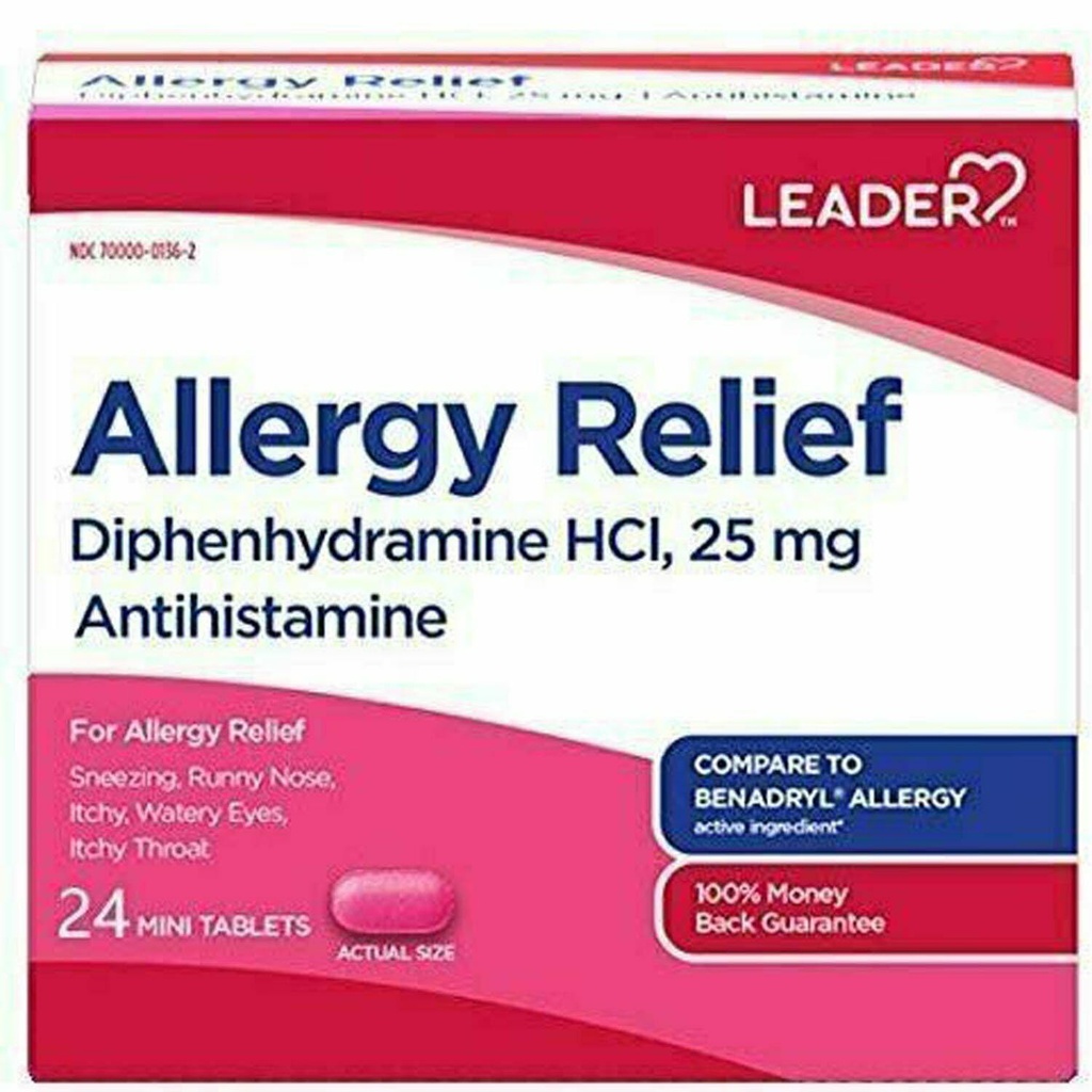 Leider Antihistamine Allergie Relief Difenhydramine HCl, 25mg Mini Tablets, 24 Tel.