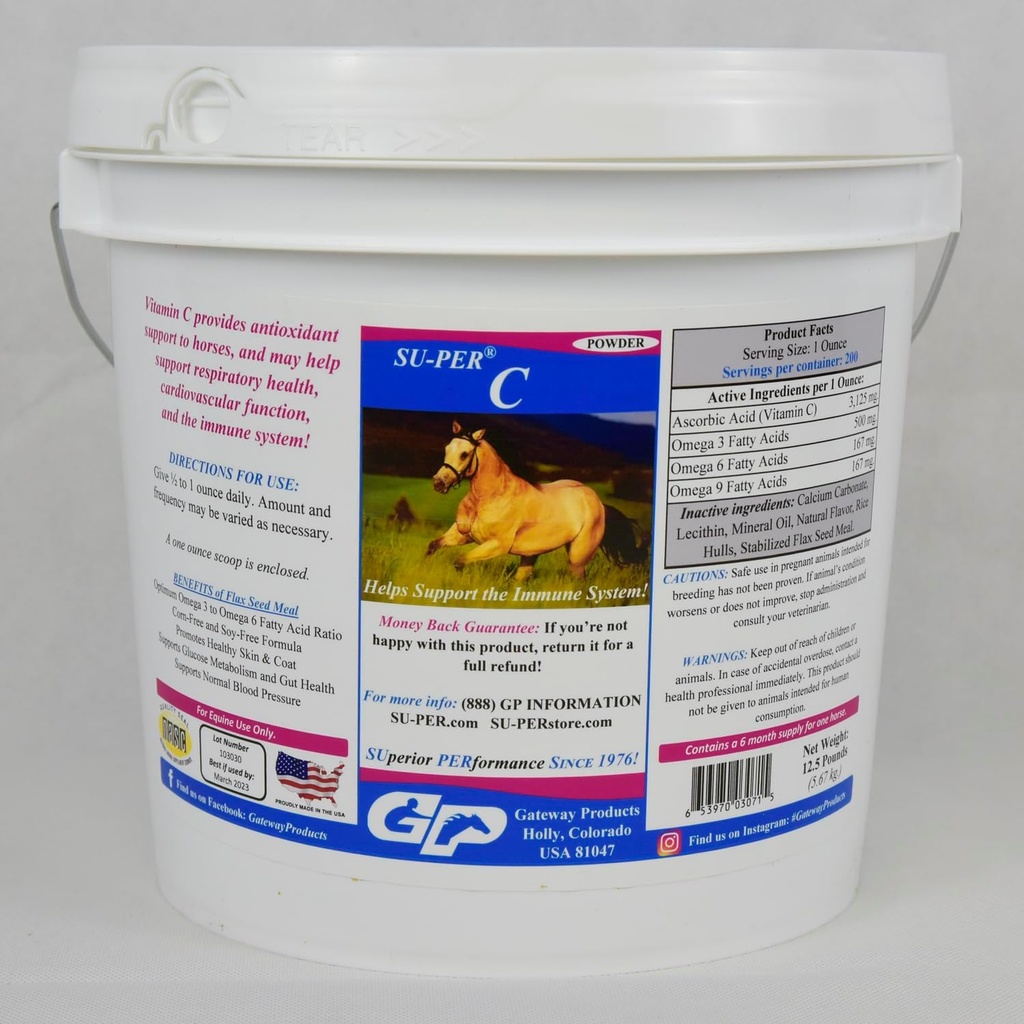 SU-PER C Vitamine C voor paarden - Equine Antioxidant & Immuun Support Supplement - Horse Vitaminen & Minerals Supplement - 12.5 Pond
