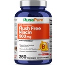 NusaPure Flush Free Niacin 500mg 250 capsules (Vegan, non-OGM et végétalien) Biopérine