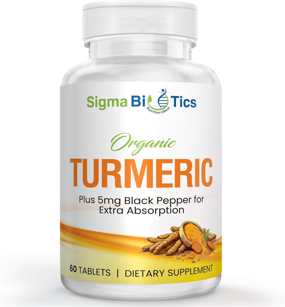 Supplément curcumine curcumine curcuma biologique - Suppléments de soutien de santé mixte et immunitaire - 700 mg Turcuma biologique avec poivre noir pour l'absorption facile - Non-OGM et 2 mois d'approvisionnement - 60 comprimés
