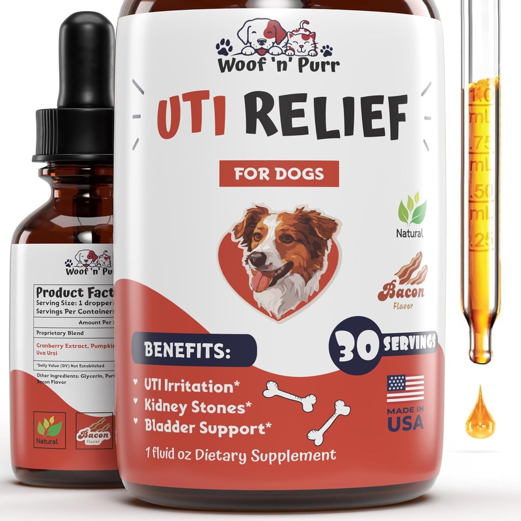 Natuurlijke hond UTI Behandeling - Hond UTI - Hond Urinaire Tract Infectie Behandeling - UTI Hondenbehandeling - Hond UTI Supplement - Hond UTI Cranberry - Hond Cranberry Supplement - 1 fl oz - Bacon Flavor