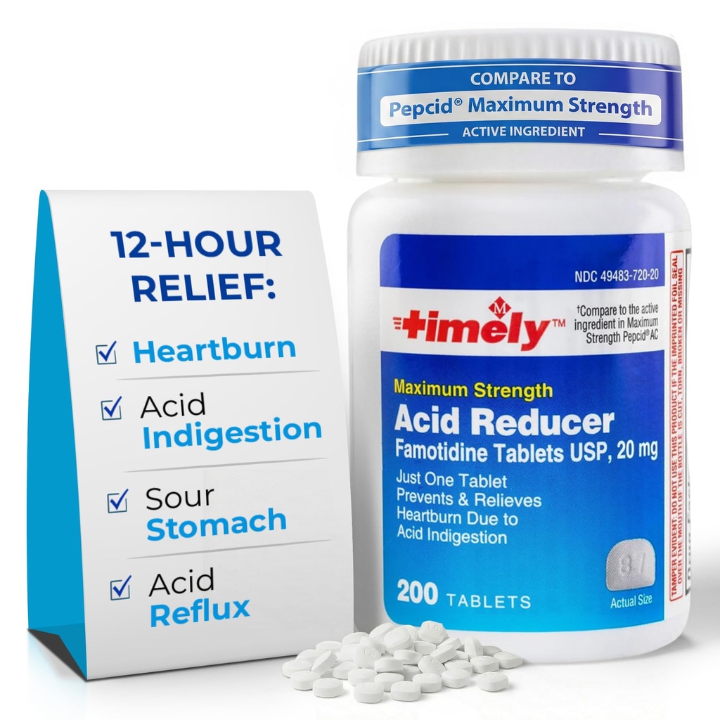 Tijdige zuurreducer Famotidine 20mg - Anatcid Acid Reflux Medicine for Heartburn Relief and Acid Indigestie Symptomen - 200 Tablets