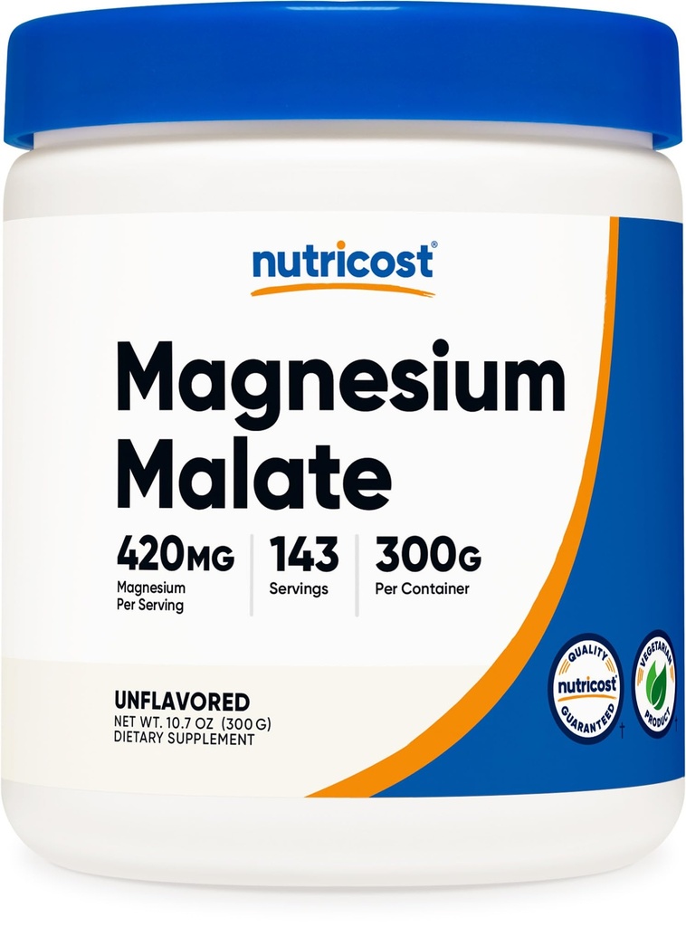 Nutricost Magnesium Malaatpoeder (300g) - 420 mg Magnesium per portie - Non-GMO, Glutenvrij