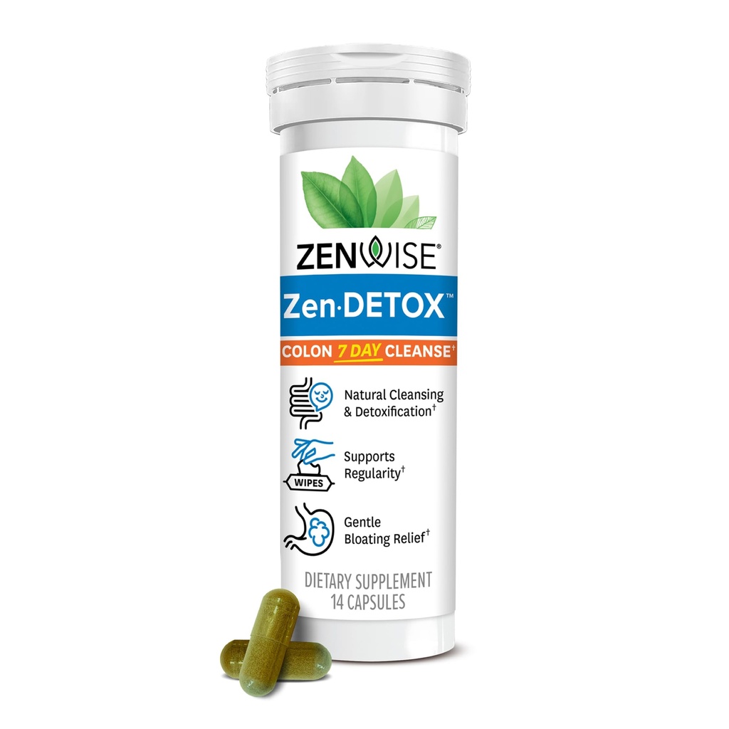 Zenwise Health 7-Dag Colon Detox Cleanse for Digestief Health - Gut Detox Pillen for Digestie & Bloating Relief - Herbal Blend with Psyllium Husk, Senna Leaf, Bromelain, ACV & Probiotics - 14 Tel.