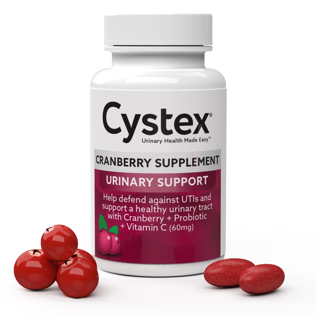 Cystex Cranberry Urinary Health Supplement - 3-in-1 UTI Bescherming met Probiotica, Prebiotica, & Vitamine C - Ondersteunt Vaginale pH, Gist Balance, & Urinary Health - Fast-Active - Sugar-Free - 75-Count