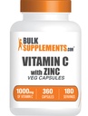 BulkSupplements.com Vitamine C avec Capsules de Zinc - Vitamine C 1000mg et Zinc 15mg, pour le soutien immunitaire - Vegan, 2 Capsules par portion, 360 Veg Count (paquet de 1)
