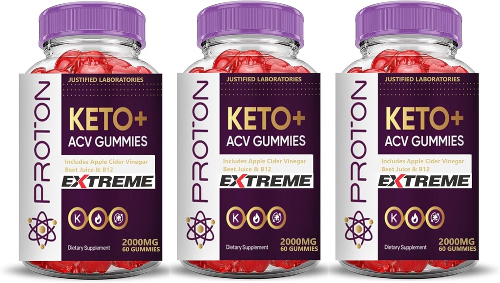Laboratoires justifiés (3 Pack Proton Protein Keto ACV Gummies Extreme 2000MG Proton Keto Gummies vinaigre de cidre de pomme formulé avec le jus de betterave grenade poudre B12 végétalien non OGM 180 Gummys