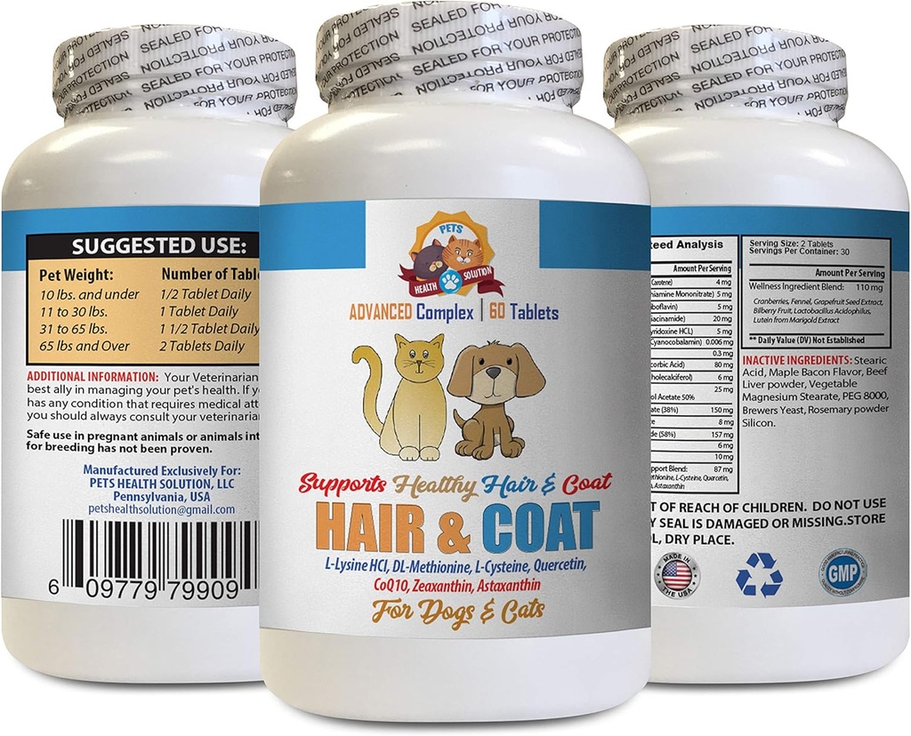 chat Skin and Coat Treat - Animaux de compagnie Hair and Coat Boost - for Dogs and Cats - Supporte les ongles de cheveux sains - Supplément de vitamine pour chats - 1 bouteille (60 comprimés)
