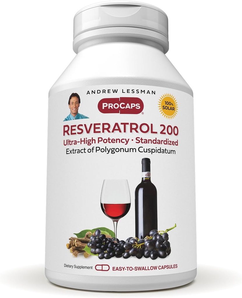 ANDREW LESSMAN Resveratrol-200mg - 30 Capsules - Red Wine's Beneficial, Uiteraard Occuring Anti-oxidant, Zonder Alcohol. Additieven vrij