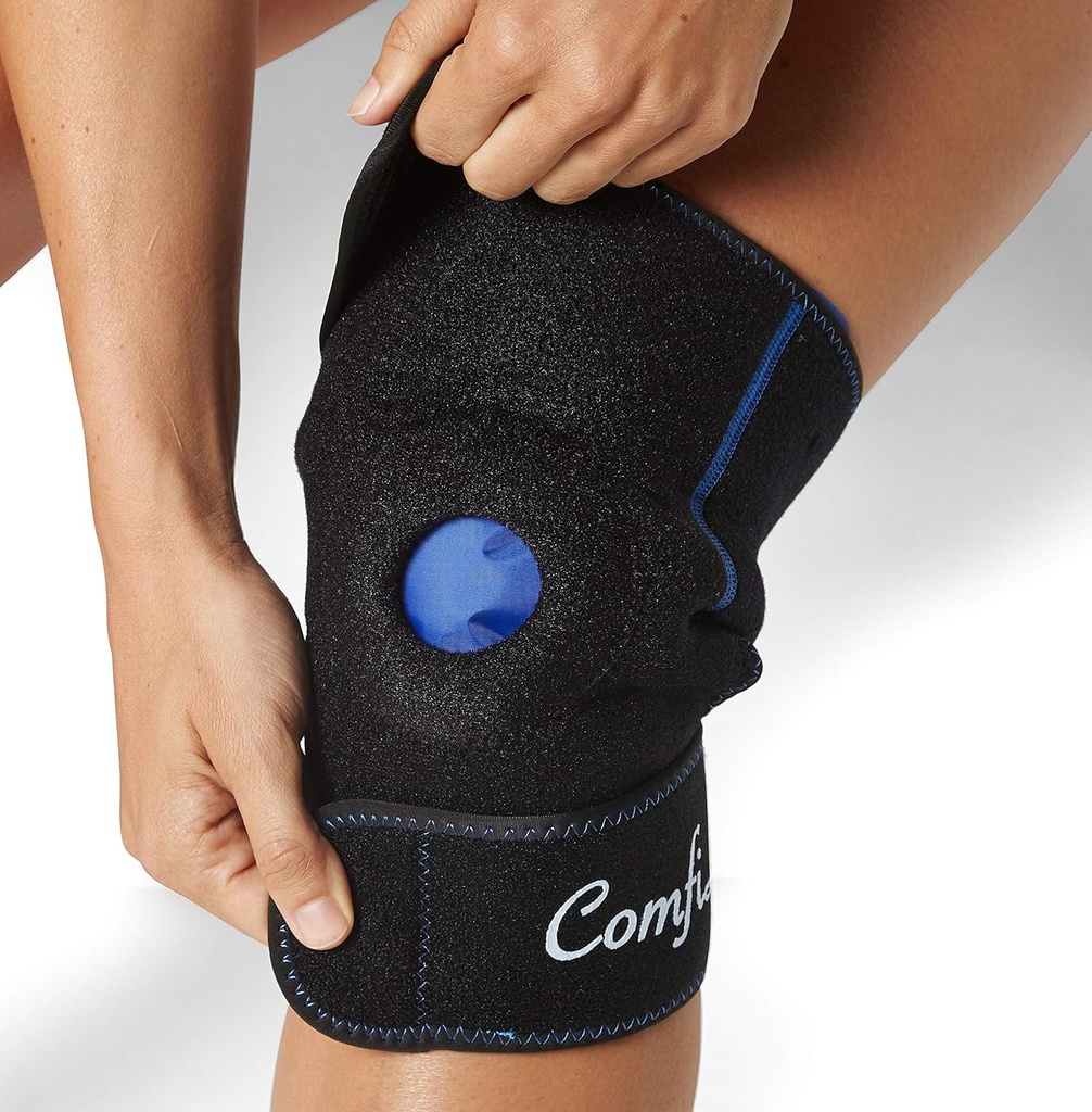 ComfiLife Knie Ice Pack met Wrap Herbruikbare Hot & Cold Therapie Gel Pack Verstelbare Compressie Ondersteuning voor verwondingen, pijn, chirurgie, artritis, Meniscus en meer