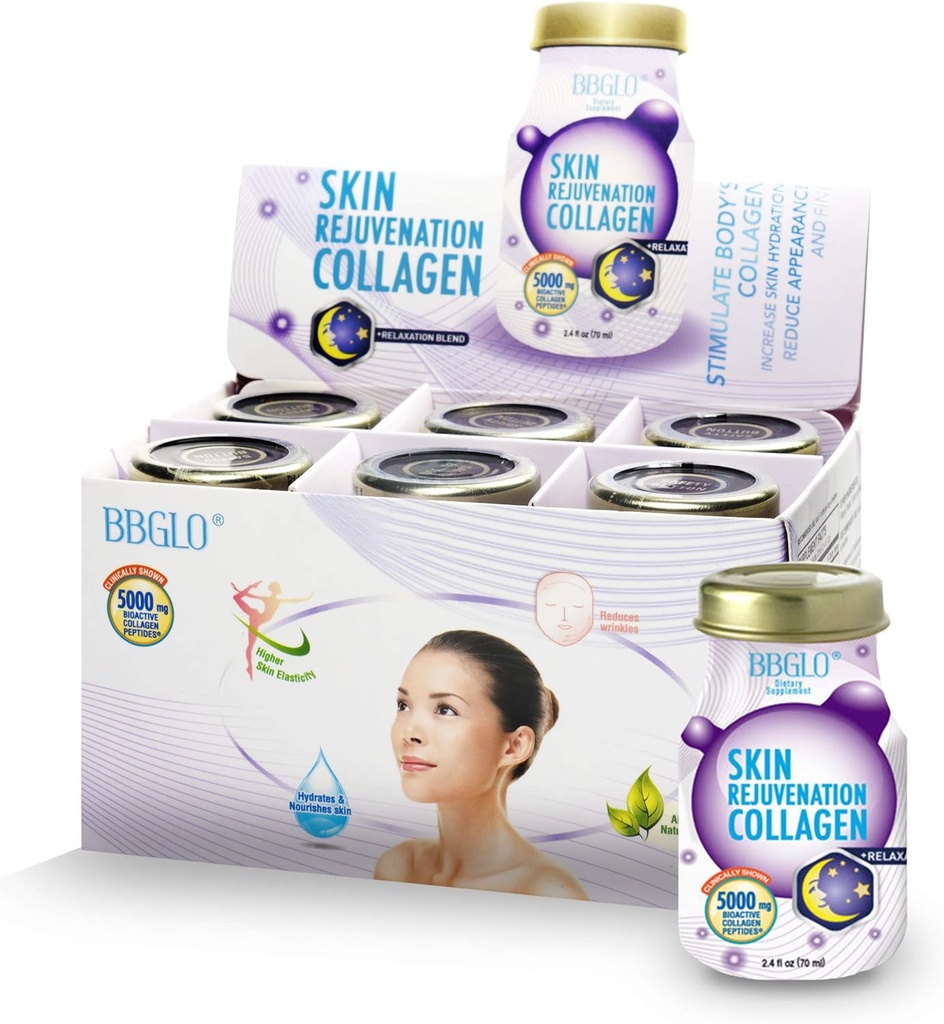 BBGLO® Huidverjonging Collageen Drink - Antiveroudering Complex, 2,4 fl. Oz (6 flessen, ontspanning)