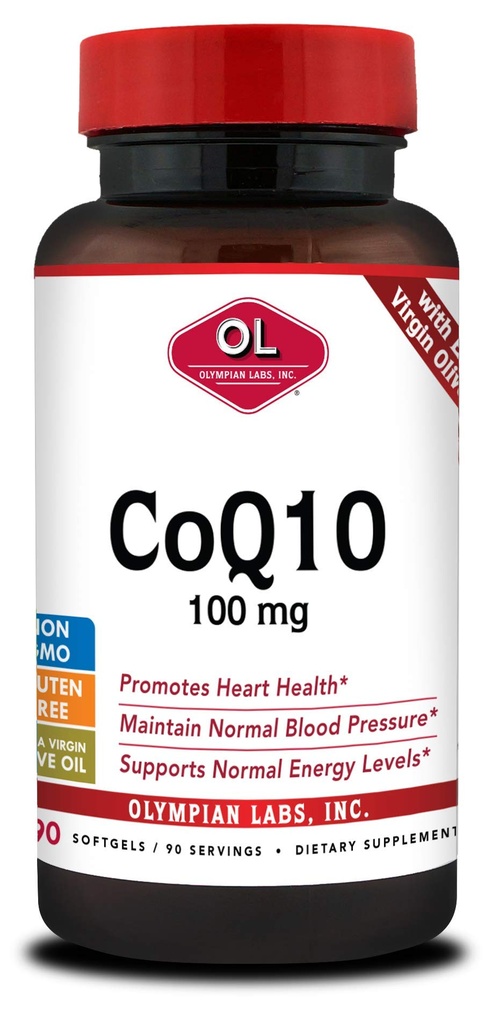 Olympian Labs Coenzyme Q10 100mg Softgels formulé avec Extra Virgin Olive Oil, Heart Health Support, Protection cellulaire contre les radicaux libres